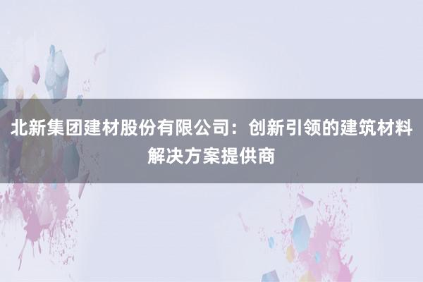 北新集团建材股份有限公司：创新引领的建筑材料解决方案提供商